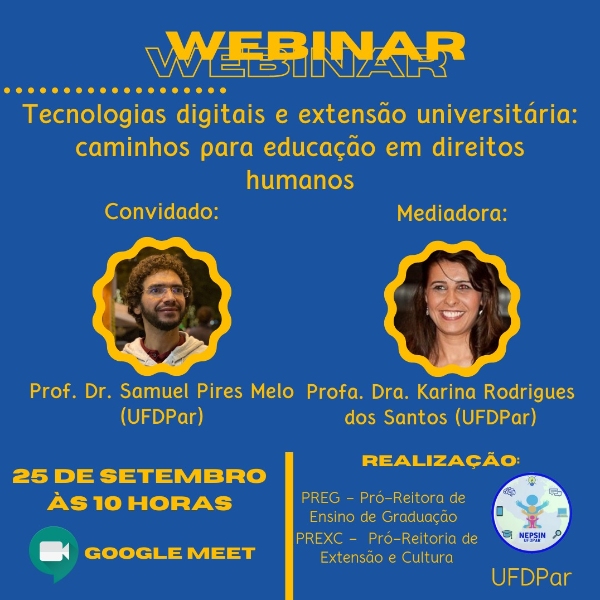 Webinar 01: Tecnologias digitais e extensão universitária: caminhos para educação em direitos humanos