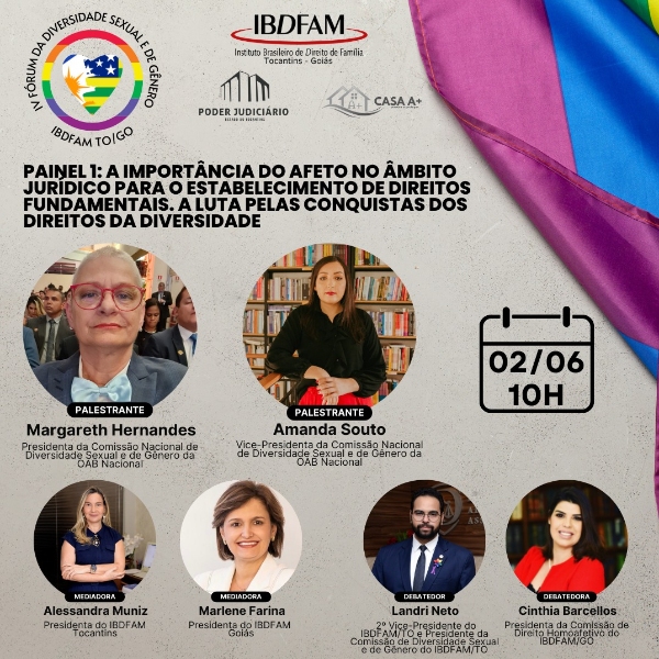 PAINEL 1 - PALESTRA DE ABERTURA - A IMPORTÂNCIA DO AFETO NA ÂMBITO JURÍDICO PARA O ESTABELECIMENTO DE DIREITOS FUNDAMENTAIS. A LUTA PELAS CONQUISTAS DOS DIREITOS DA DIVERSIDADE.