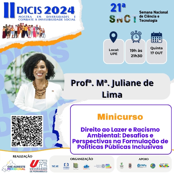 Minicurso: Direito ao Lazer e Racismo Ambiental: Desafios e Perspectivas na Formulação de Políticas Públicas Inclusivas