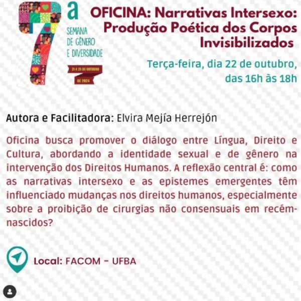 Oficina: Narrativas Iintersexo: Produção Poética dos Corpos Invisibilizados