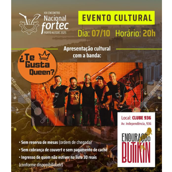 Boas Vindas Cultural!!! - um encontro especial no Encouraçado Butikin com a banda ¿Te Gusta Queen?
