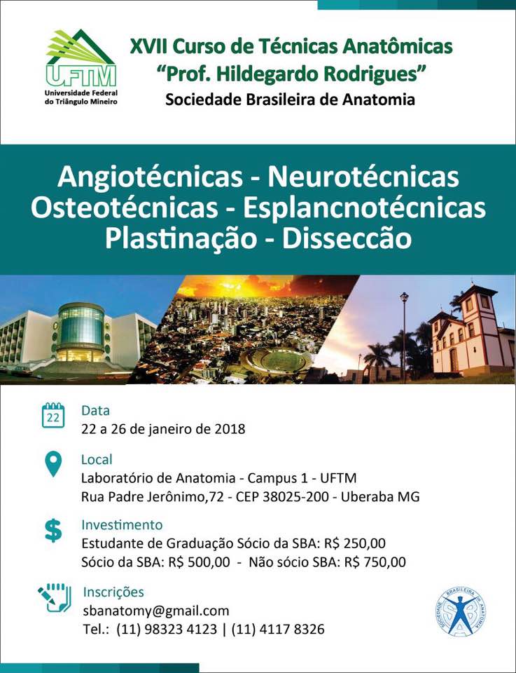XVII Curso de Técnicas Anatômicas Prof. Hildegardo Rodrigues da Sociedade Brasileira de Anatomia
