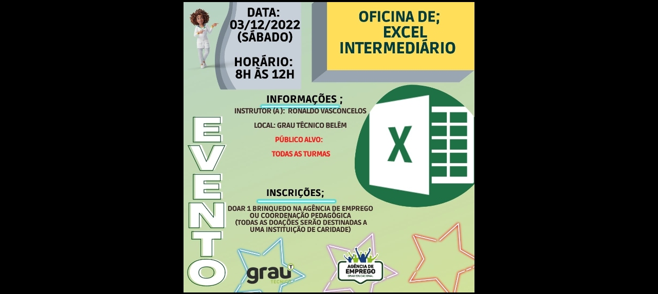 OFICINA DE EXCEL INTERMEDIÁRIO - 08H ÁS 12H - SÁBADO