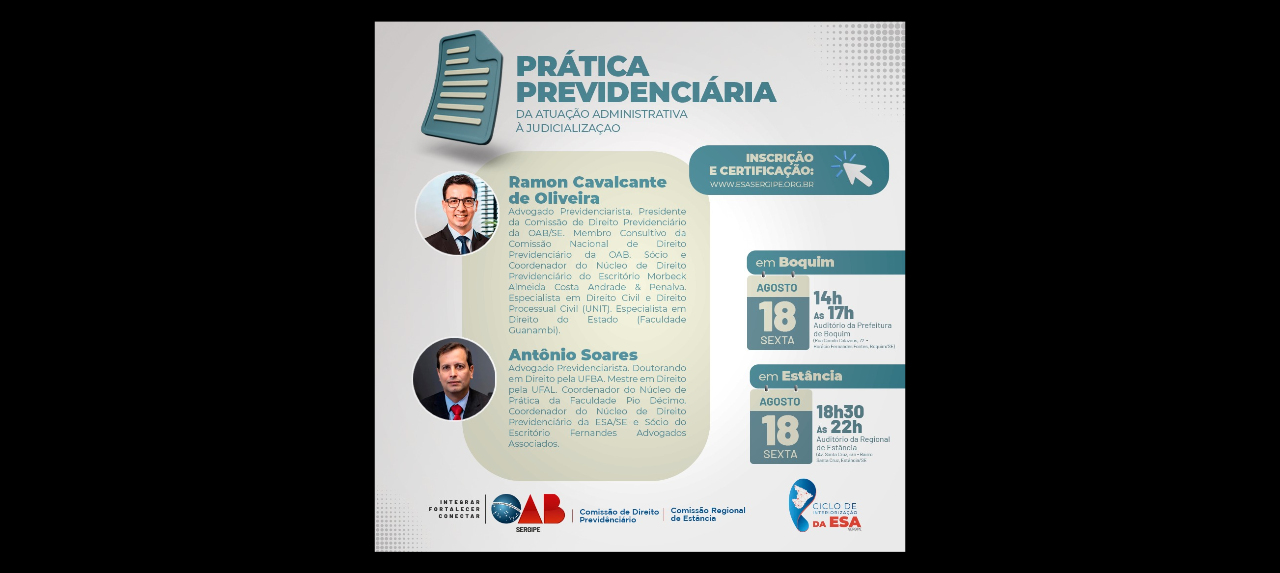 SEMINÁRIO DE PRÁTICA PREVIDENCIÁRIA: DA ATUAÇÃO ADMINISTRATIVA À JUDICIALIZAÇÃO - EDIÇÃO BOQUIM