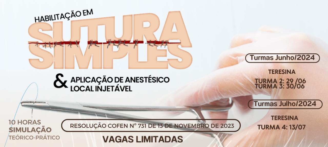 CURSO DE SUTURA SIMPLES E APLICAÇÃO DE ANESTÉSICO LOCAL INJETÁVEL