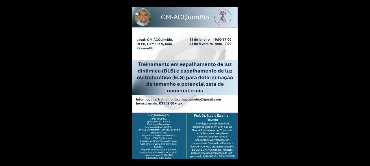 Treinamento em espalhamento de luz dinâmica (DLS) e espalhamento de luz eletroforético (ELS) para determinação de tamanho e potencial zeta de nanomateriais