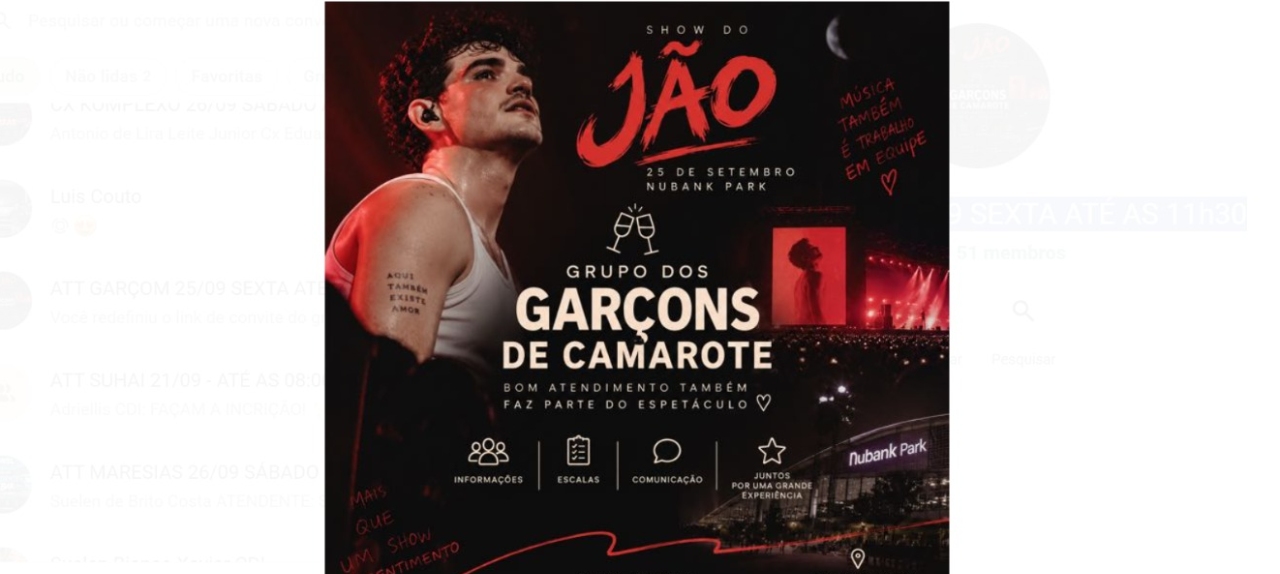 GARÇOM 25/09 SEXTA ATÉ AS 11h30