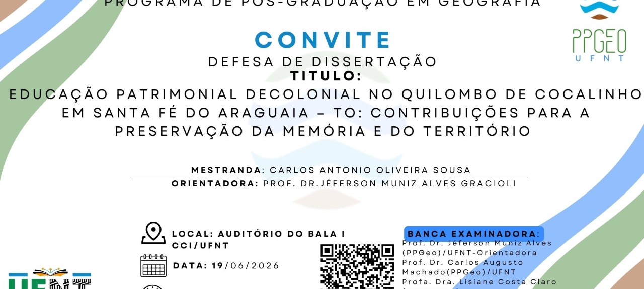 Defesa pública da dissertação GEOGRAFIA E RELIGIÃO: A CONSTRUÇÃO DA DEVOÇÃO RELIGIOSA NO SANTUÁRIO DIOCESANO NOSSA SENHORA DO COCO DA APARECIDA EM LORETO, MARANHÃO