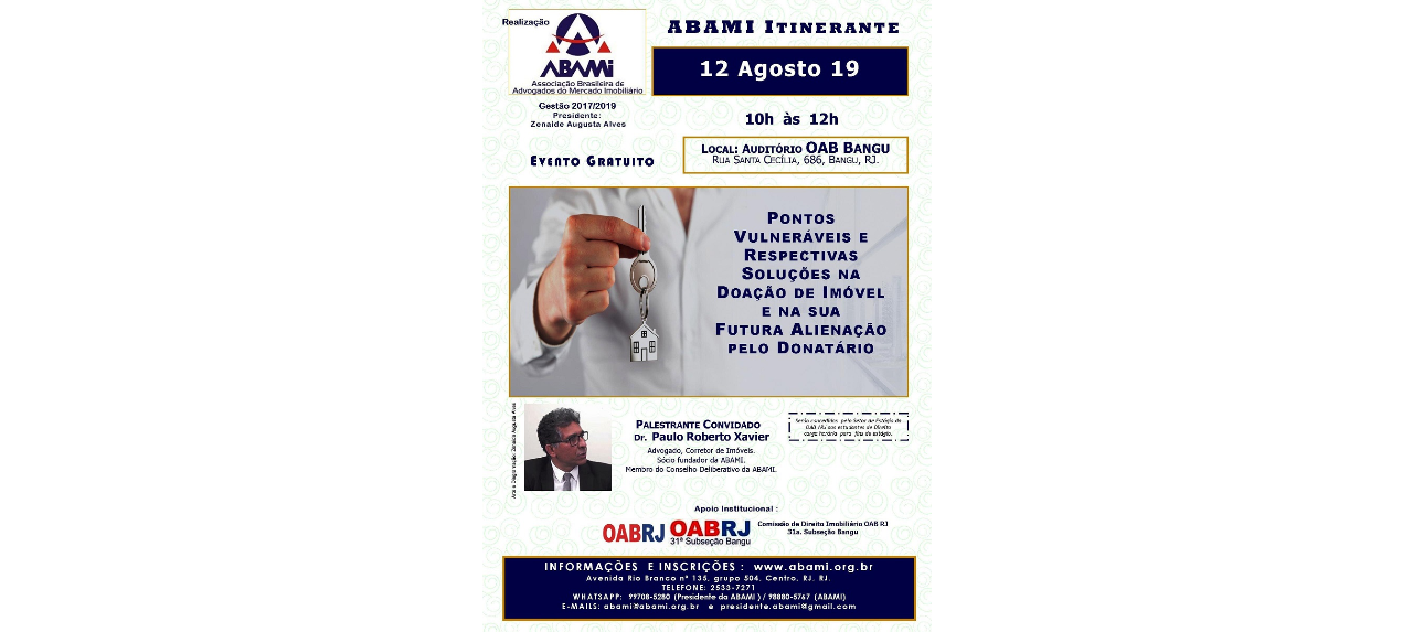 ABAMI ITINERANTE OAB BANGU - Pontos Vulneráveis e Respectivas Soluções na Doação de Imóveis e na sua Futura Alienação pelo Dinatário
