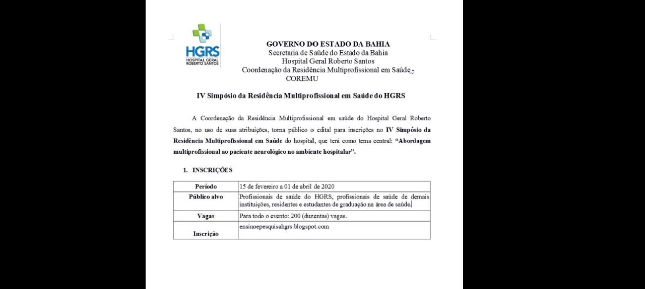 IV Simpósio da Residência Multiprofissional em Saúde do HGRS